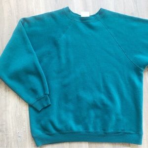 Vintage Style Basic Hanes Teal Fleece Lined Crewneck Sweater
